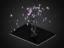 Social media icons set in tree shape on Modern black tablet pc. Royalty Free Stock Photos Social media icons set in tree shape on Modern black tablet pc. Royalty Free Stock Photos