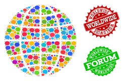 Social Network Map of Global World with Speech Bubbles and Textured Stamps royalty free illustration Social Network Map of Global World with Speech Bubbles and Textured Stamps royalty free illustration