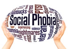 Social phobia and PTSD word cloud hand sphere concept royalty free illustration Social phobia and PTSD word cloud hand sphere concept royalty free illustration