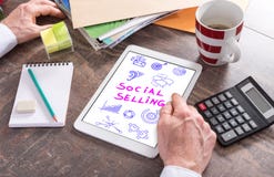 Social selling concept on a tablet stock image Social selling concept on a tablet stock image