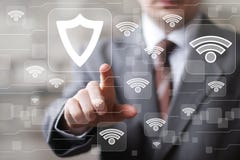 Social symbol för virus för säkerhet för sköld för knapp för nätverksWifi affär