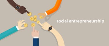 Socialt egenföretagandebegrepp av affären med framkallande gemenskap för bra inverkan som hjälper andra i behov arbeta för händer stock illustrationer Socialt egenföretagandebegrepp av affären med framkallande gemenskap för bra inverkan som hjälper andra i behov arbeta för händer stock illustrationer