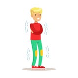 Sofrimento indisposto de sentimento tiritando da criança doente da doença fria que precisa o personagem de banda desenhada médico ilustração stock Sofrimento indisposto de sentimento tiritando da criança doente da doença fria que precisa o personagem de banda desenhada médico ilustração stock