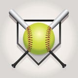 Softball, Bat, and Homeplate Emblem Illustration royalty free illustration Softball, Bat, and Homeplate Emblem Illustration royalty free illustration