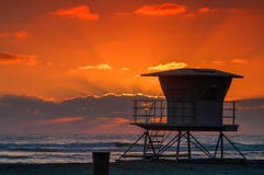 Solana Beach Sunset with Lifeguard Tower stock photography Solana Beach Sunset with Lifeguard Tower stock photography