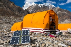 Solar Panel on Mountain Landscape for Generating Power for Expedition royalty free stock photography Solar Panel on Mountain Landscape for Generating Power for Expedition royalty free stock photography