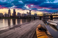 Solnedgånglandskap av Portland, Oregon, USA. arkivfoto Solnedgånglandskap av Portland, Oregon, USA. arkivfoto