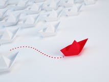 Solución del negocio, concepto único de la innovación - grupo de nave del papel y de una nave roja con la manera diferente libre illustration Solución del negocio, concepto único de la innovación - grupo de nave del papel y de una nave roja con la manera diferente libre illustration