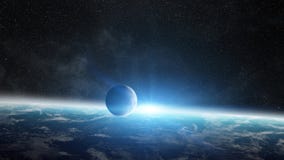 Soluppgång över planetjord i utrymme vektor illustrationer Soluppgång över planetjord i utrymme vektor illustrationer
