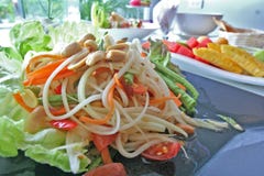 SOM TAM MALAKOR or Thai papaya salad stock photos SOM TAM MALAKOR or Thai papaya salad stock photos