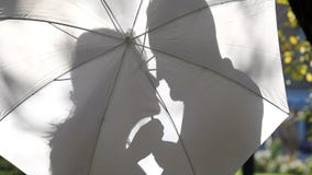 Sombras dos amantes que acariciam atrás do guarda-chuva video estoque Sombras dos amantes que acariciam atrás do guarda-chuva video estoque