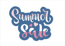 Sommarf?rs?ljningen som m?rker handskriven modern kalligrafi, borstar m?lade bokst?ver med tv? hj?rtor r royaltyfri illustrationer Sommarf?rs?ljningen som m?rker handskriven modern kalligrafi, borstar m?lade bokst?ver med tv? hj?rtor r royaltyfri illustrationer