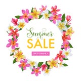 SommarSale blom- baner Säsongsbetonad rabattadvertizing med rosa Plumeriablommor Tropisk paradisvår vektor illustrationer SommarSale blom- baner Säsongsbetonad rabattadvertizing med rosa Plumeriablommor Tropisk paradisvår vektor illustrationer