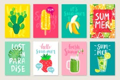 Sommer Hand gezeichneter calligraphyc Kartensatz vektor abbildung Sommer Hand gezeichneter calligraphyc Kartensatz vektor abbildung