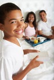 Son Bringing Parents Breakfast In Bed stock photography Son Bringing Parents Breakfast In Bed stock photography