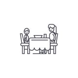 Son och mamma som har matställevektorlinjen symbol, tecken, illustration på bakgrund, redigerbara slaglängder stock illustrationer Son och mamma som har matställevektorlinjen symbol, tecken, illustration på bakgrund, redigerbara slaglängder stock illustrationer