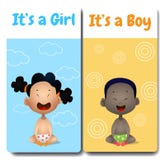 Son un garçon et ses cartes d'une fille Bonjour carte de bébé illustration de vecteur Son un garçon et ses cartes d'une fille Bonjour carte de bébé illustration de vecteur
