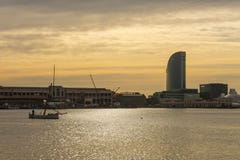 Sonnenaufgang am Hafen von Barcelona, am Ende des Ramblas Stab stockbild Sonnenaufgang am Hafen von Barcelona, am Ende des Ramblas Stab stockbild
