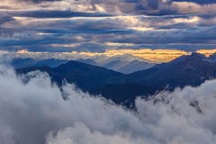 Sonnenuntergang in den Dolomiten, Italien stockfotografie Sonnenuntergang in den Dolomiten, Italien stockfotografie