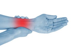 Sore wrist, hand, shown red, keep handed. Isolated on white background royalty free stock photos Sore wrist, hand, shown red, keep handed. Isolated on white background royalty free stock photos