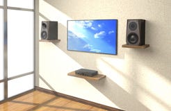 Sound Equipment And TV In The Room 3d Illustration. Stock Images Sound Equipment And TV In The Room 3d Illustration. Stock Images