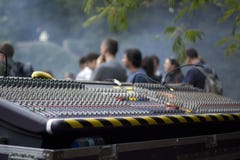 Sound mixing desk outdoors royalty free stock photo Sound mixing desk outdoors royalty free stock photo