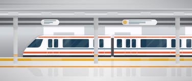 Souterrain, plate-forme souterraine avec le train moderne Illustration colorée horizontale de vecteur dans le style plat illustration libre de droits Souterrain, plate-forme souterraine avec le train moderne Illustration colorée horizontale de vecteur dans le style plat illustration libre de droits
