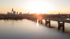 The South bridge at sunset in Kiev city, Ukraine. royalty free stock image The South bridge at sunset in Kiev city, Ukraine. royalty free stock image