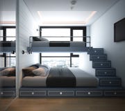 Sovrumdesign, inre av modern hemtrevlig stil vektor illustrationer Sovrumdesign, inre av modern hemtrevlig stil vektor illustrationer