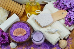 SPA - Aromatic sea salt and scented soap, scented candles and massage oil and accessories for massage and bath royalty free stock photos SPA - Aromatic sea salt and scented soap, scented candles and massage oil and accessories for massage and bath royalty free stock photos