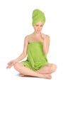 Spa Girl. Beautiful Young Woman After Bath With Green Towel. Isolated On White Royalty Free Stock Photography Spa Girl. Beautiful Young Woman After Bath With Green Towel. Isolated On White Royalty Free Stock Photography