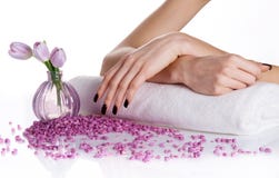 Spa Manicure With Lilac Flowers Stock Photos Spa Manicure With Lilac Flowers Stock Photos
