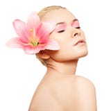 Spa, Wellness, Skin Care. Beauty With Pink Make-up Stock Photos Spa, Wellness, Skin Care. Beauty With Pink Make-up Stock Photos