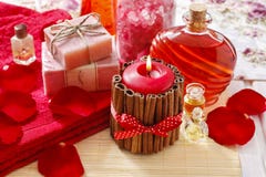 SPA καθορισμένη: το scented κερί, αλατισμένο, υγρό σαπούνι θάλασσας και αυξήθηκε πέταλα Στοκ φωτογραφία με δικαίωμα ελεύθερης χρήσης SPA καθορισμένη: το scented κερί, αλατισμένο, υγρό σαπούνι θάλασσας και αυξήθηκε πέταλα Στοκ φωτογραφία με δικαίωμα ελεύθερης χρήσης