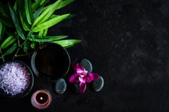 SPA Ταϊλανδός Η τοπ άποψη των καυτών πετρών που θέτει για την επεξεργασία μασάζ και χαλαρώνει με την πορφυρή ορχιδέα στον πίνακα στοκ φωτογραφίες με δικαίωμα ελεύθερης χρήσης SPA Ταϊλανδός Η τοπ άποψη των καυτών πετρών που θέτει για την επεξεργασία μασάζ και χαλαρώνει με την πορφυρή ορχιδέα στον πίνακα στοκ φωτογραφίες με δικαίωμα ελεύθερης χρήσης