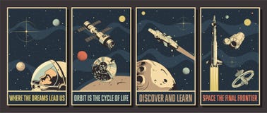 Space Missions Poster Set Retro Future Style