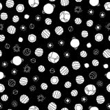 Space planets seamless vector pattern background. White hand drawn cosmic elements planets stars on black backdrop. For school, vector illustration Space planets seamless vector pattern background. White hand drawn cosmic elements planets stars on black backdrop. For school, vector illustration