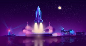 Spaceship launch from floating platform vector stock illustration Spaceship launch from floating platform vector stock illustration