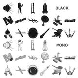 Space technology black icons in set collection for design.Spacecraft and equipment vector symbol stock web illustration. royalty free illustration Space technology black icons in set collection for design.Spacecraft and equipment vector symbol stock web illustration. royalty free illustration