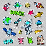 Space, UFO, Robots and Aliens Badges, Patches and Stickers Stock Photo Space, UFO, Robots and Aliens Badges, Patches and Stickers Stock Photo