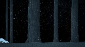 Spacer w Zamarzniętym Śnieżnym lesie z drzewo Animowaną kreskówką Spacer w Zamarzniętym Śnieżnym lesie z drzewo Animowaną kreskówką