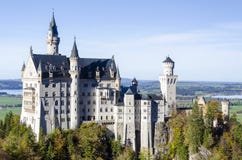 A spacious panoramic view of a romantic ancient castle named Neuschwanstein located in Bavaria Germany stock image A spacious panoramic view of a romantic ancient castle named Neuschwanstein located in Bavaria Germany stock image