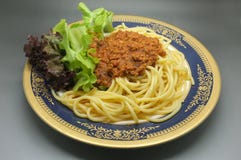 Spaghetti Bolognese, meat tomato sauce with lettuce Royalty Free Stock Photo Spaghetti Bolognese, meat tomato sauce with lettuce Royalty Free Stock Photo