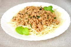 Spaghetti e la salsa dei fagioli della soia fotografia stock libera da diritti Spaghetti e la salsa dei fagioli della soia fotografia stock libera da diritti