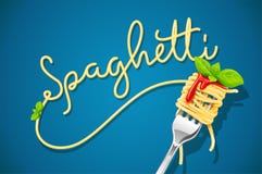 Spaghetti at fork with basil and sauce. Stock Photo Spaghetti at fork with basil and sauce. Stock Photo