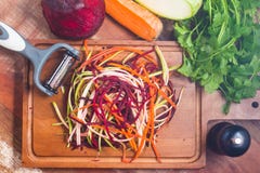 Spaghetti Of Vegetables. Carrot, Zucchini And Beet Noddles Royalty Free Stock Images Spaghetti Of Vegetables. Carrot, Zucchini And Beet Noddles Royalty Free Stock Images