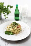 Spaghetti pasta with cauliflower and spinach. Dish on a white plate stock photos Spaghetti pasta with cauliflower and spinach. Dish on a white plate stock photos