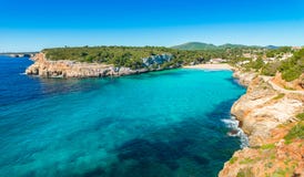 Spain Majorca beach bay of Cala Romantica, Balearic Islands royalty free stock image Spain Majorca beach bay of Cala Romantica, Balearic Islands royalty free stock image