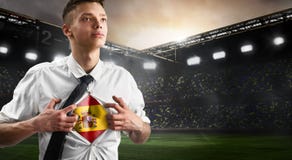 Spain soccer or football supporter showing flag royalty free stock image Spain soccer or football supporter showing flag royalty free stock image