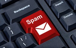 Spam da tecla vermelha com envelope do ícone. ilustração stock Spam da tecla vermelha com envelope do ícone. ilustração stock